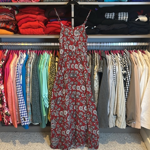 Forever 21 maroon/black/white print back button sleeveless maxi dress size S - Picture 3 of 3